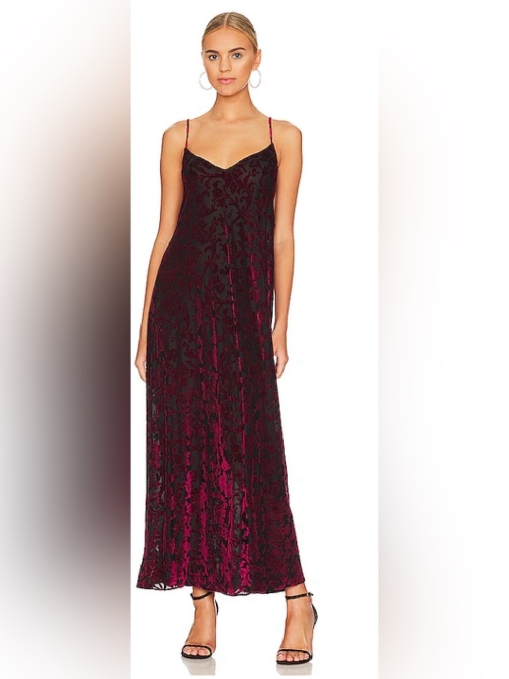 Free People Vibe With You Maxi Dress in Midnight Combo Maroon Damask- New